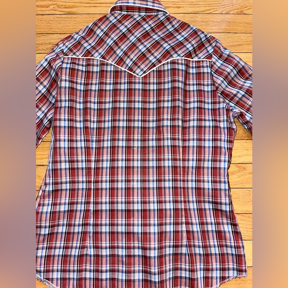 VINTAGE 1950 H BAR C Ranchwear RED Embroidered Plaid Pearl Snap Western Shirt 38 - Picture 8 of 8